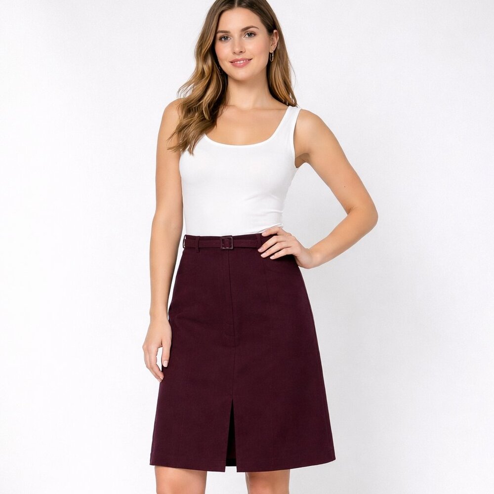 Gerard Darel Size 38 Dark Purple Wool Blend Pencil Skirt Belted